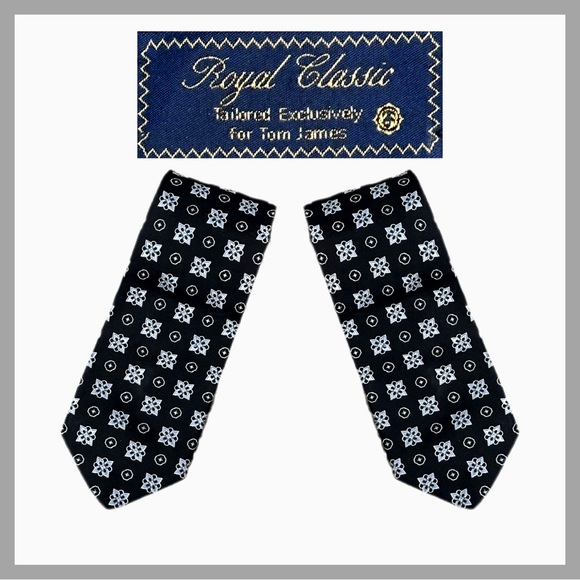 Royal Classic for Tom James Silk Tie Black Silver Tall  64”X 4” - Picture 6 of 9